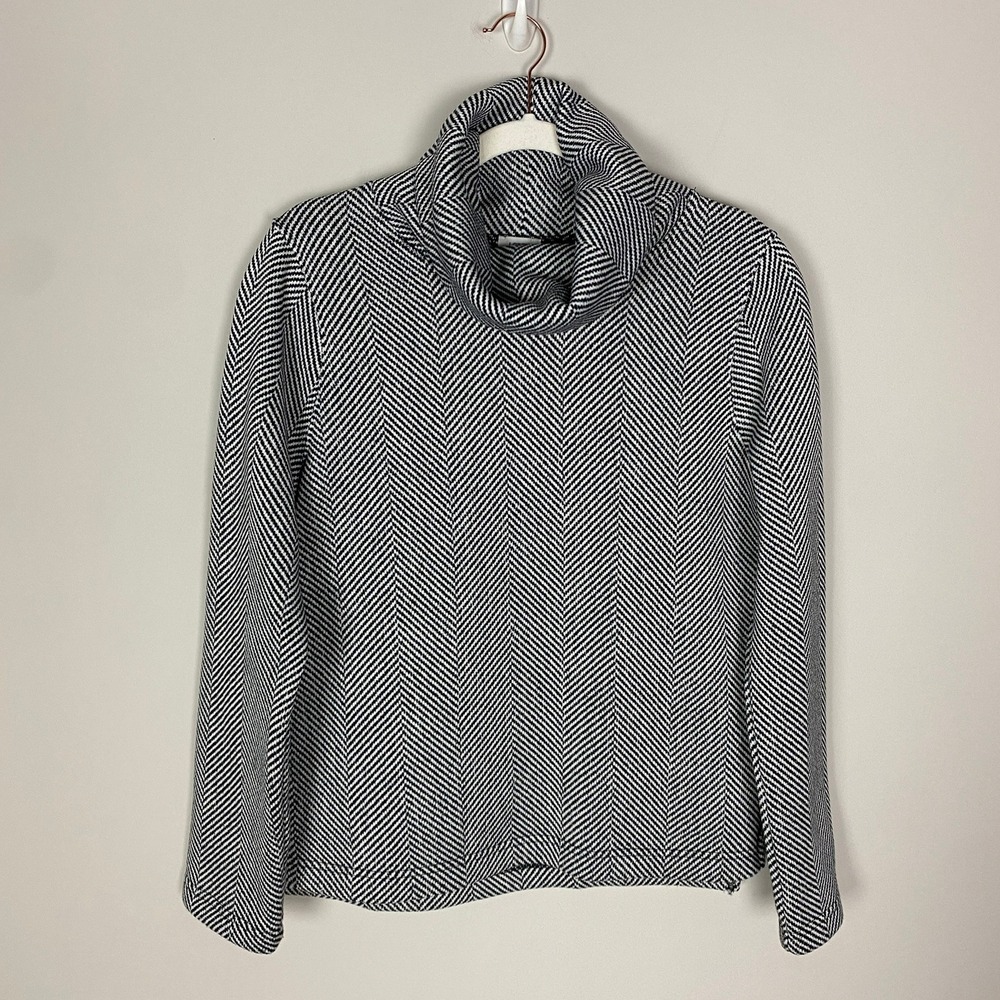 J.Crew Womens Funnel Neck Pullover Sweater Fleece Herringbone Medium Chunky